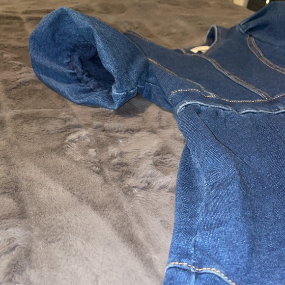 24 m Habitual from Nordstrom Stretch Denim Dress Poof Sleeve Flare Bottom - Picture 2 of 8